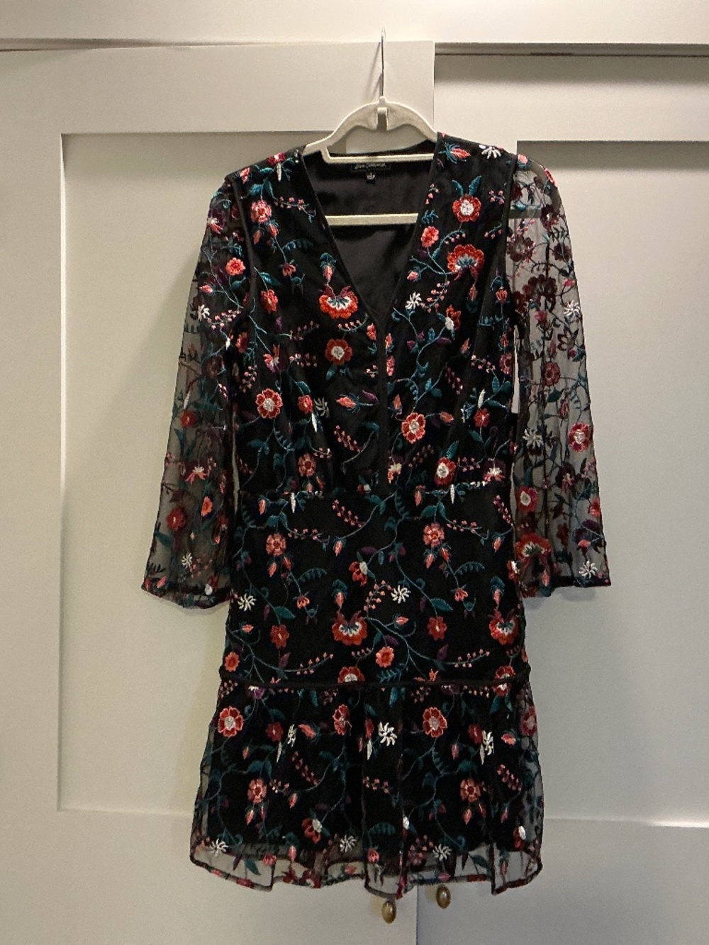 Sam Edelman Floral Pansy Embroidered Mesh Blouson Dress
